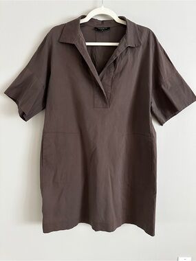 Lafayette 148 New York Brown Oversized Cotton Blend Shift Dress Novella Medium
